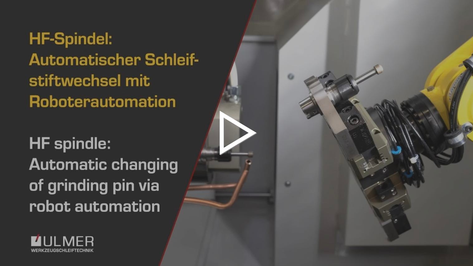 Das Video zeigt eine Nahaufnahme von dem Automatischen Schleifstiftwechselvorgang mit der Roboterautomation