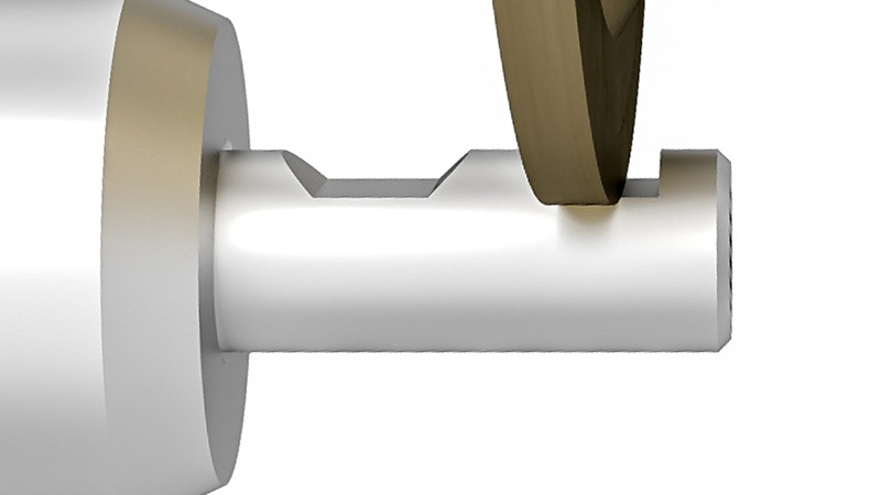 Schematisches Bild eines Bearbeitungsvorgangs Werkzeug Wheldon Nut Whistle Notch